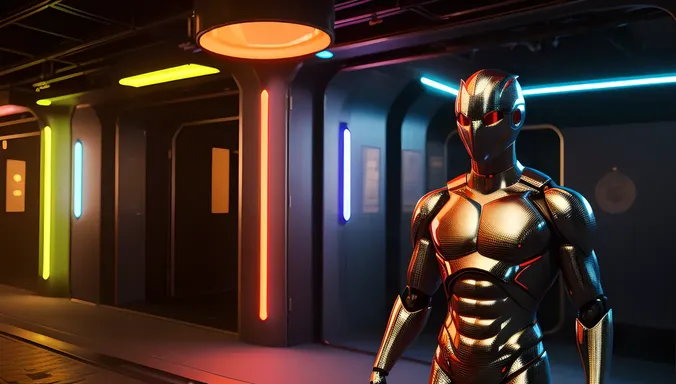 Futuristic Figure in High-Tech Environment