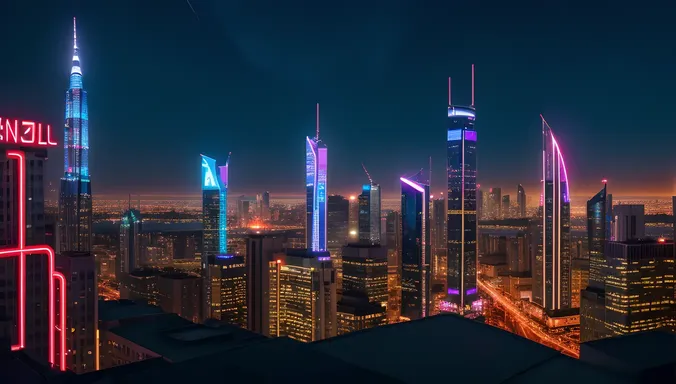 Futuristic Ghazal Cityscape with Neon Lights and Skyscrapers