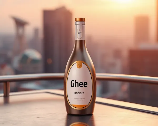 Futuristic Ghee Bottle Mockup with Cityscape Background