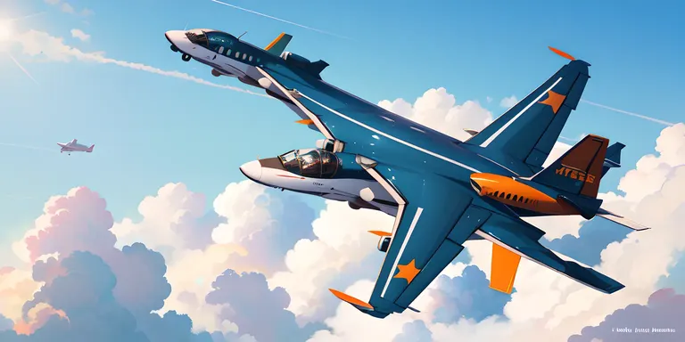 Futuristic Jetstar Aircraft Soars Through Bright Blue Sky Clouds