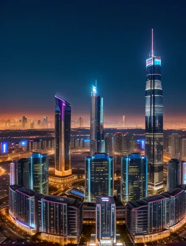 Futuristic Kamdev Wallpaper with Neon Lights and Towering Skyscrapers