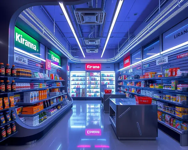 Futuristic Kirana Store with Edgy Flex Design and Neon Lights