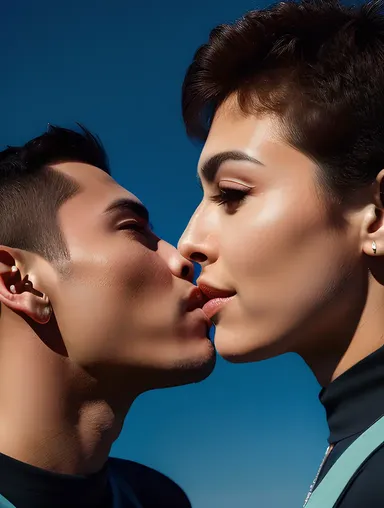 Futuristic Kiss with High-Tech Photo Editor's Equipment