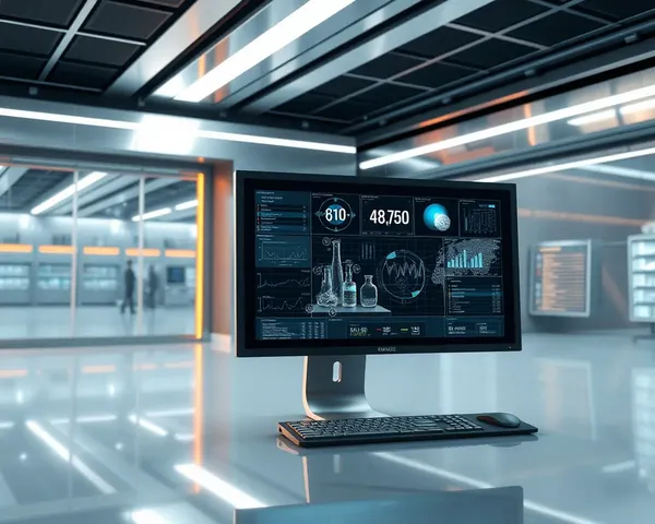 Futuristic Lab with 18x12 Computer Screen and Metallic Background