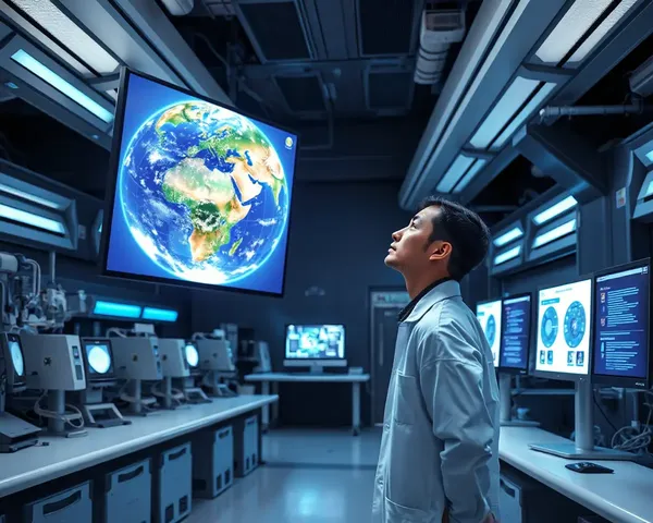 Futuristic Laboratory with Scientist and Glowing 3D Model