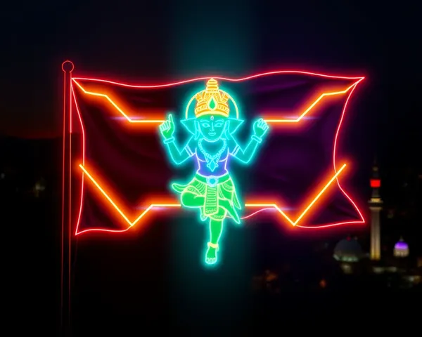 Futuristic Neon-Lit Jai Shree Ram Flag Cityscape