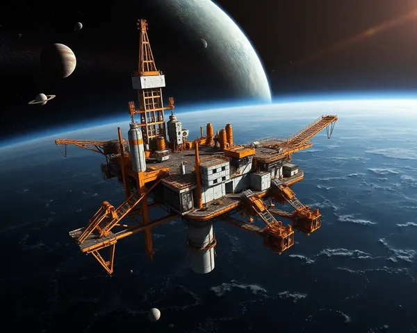 Futuristic Oil Rig in Space with Spaceship