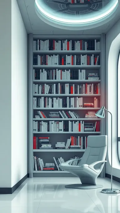 Futuristic Reading Room with Normal Wall and Floor-to-Ceiling Bookshelf