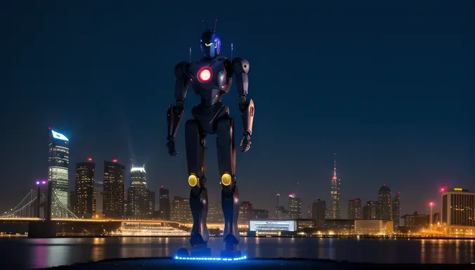 Futuristic Robot Standing Proudly in City Skyline Image
