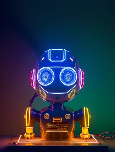 Futuristic Robot Stone Carving in Neon City