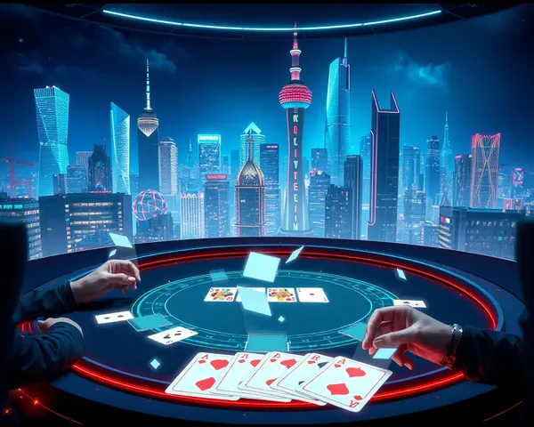 Futuristic Rummy Game on Neon Cityscape Background with Holographic Cards
