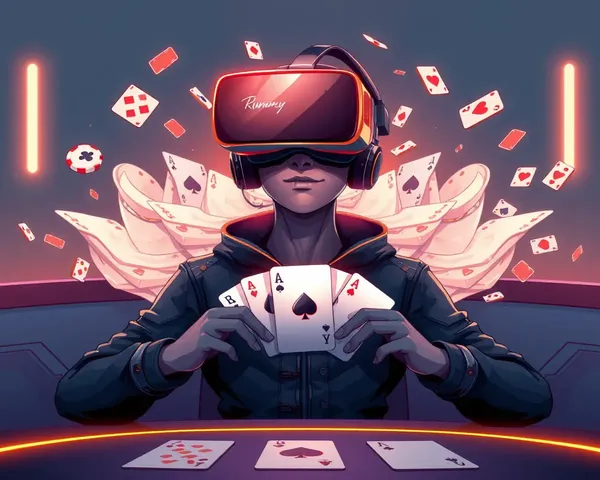 Futuristic Rummy Game on Virtual Reality Headset with Cards