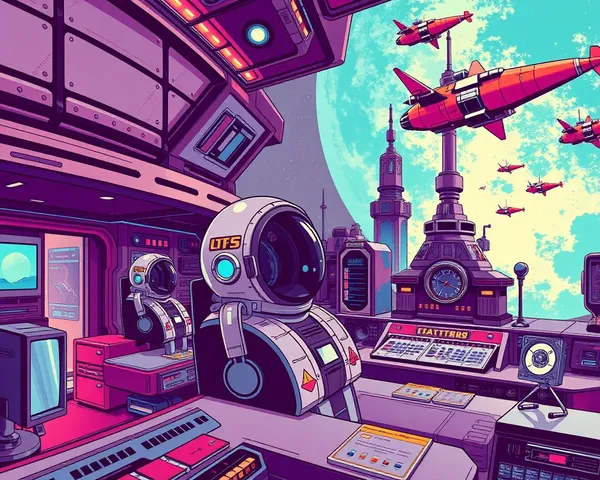 Futuristic Space Station with Astronauts and Spaceships Retro Anime Wallpaper