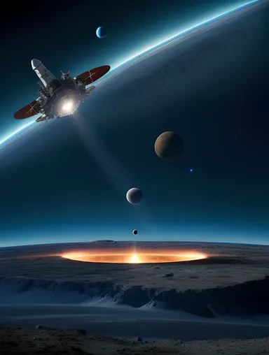 Futuristic Spacecraft Soaring Through Cosmos with Glowing Blue Lights