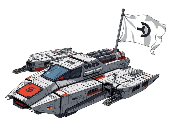 Futuristic Spacecraft with Waving System Flag