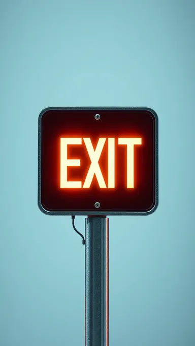 Futuristic Street Sign with Neon Lights and Metallic Square Exit