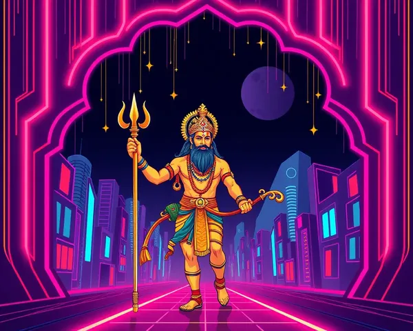 Futuristic Sunderkand Invitation Card with Lord Hanuman and Cityscape