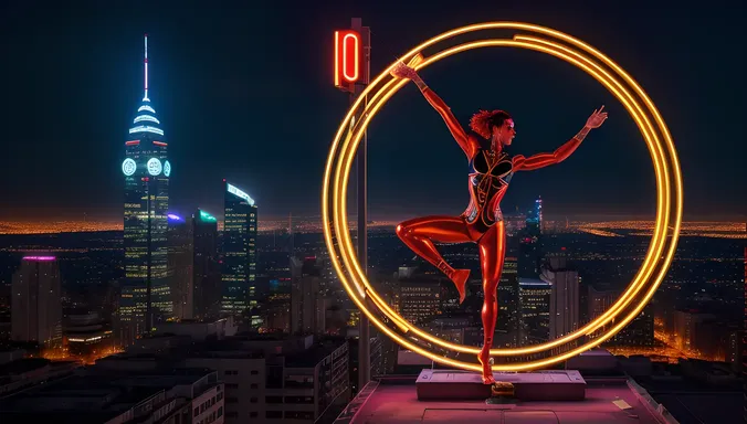 Futuristic Ultra HD Nataraja Wallpaper with City Skyscrapers and Neon Lights