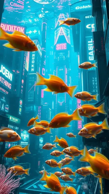 Futuristic Underwater City Background for Fish Tank