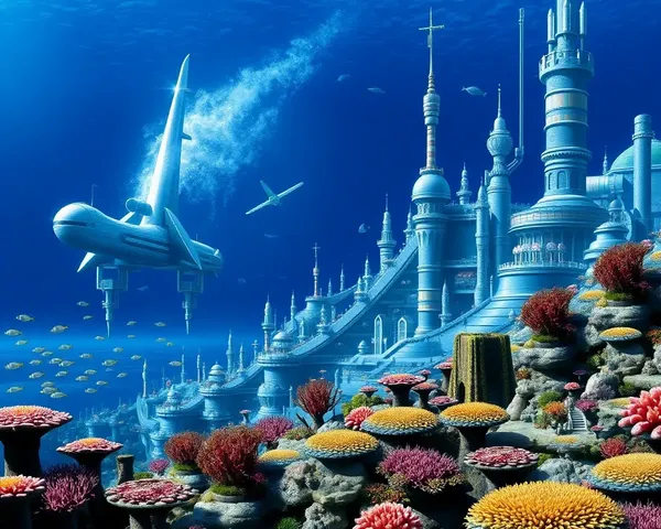 Futuristic Underwater City with Coral Reef Wallpaper