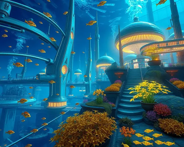 Futuristic Underwater City with Karizma Background of Bioluminescent Plants