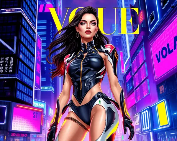 Futuristic Vogue Poster: Supermodel in High-Tech Outfit