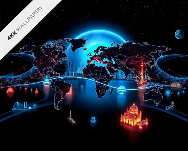 Futuristic World Map Wallpaper with Neon Cityscapes for Mobile