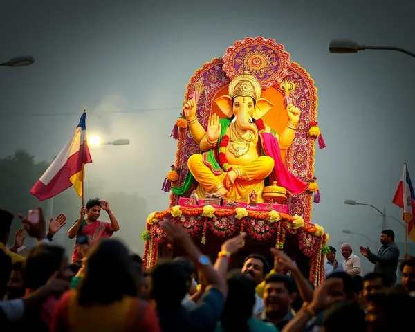 Ganesh Idol Floats Through Joyful Procession Crowd