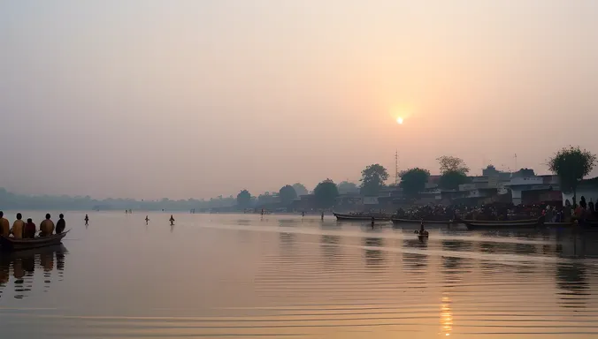 Ganges River's Peaceful Glow at Sunrise