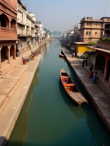 Ganges River in Bansi: Boats and Ghats Bustle