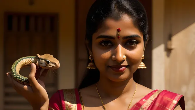 Gentle Nagavalli Holding Snake with Soft Glow