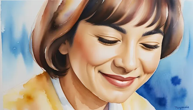 Gentle Watercolor Portrait of Yogananda's Serene Face