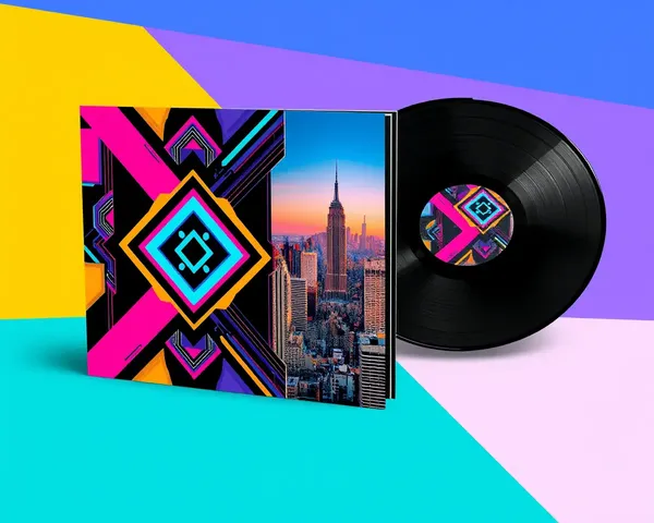 Geometric Pattern 12x36 Album Cover Design with Bright Cityscape