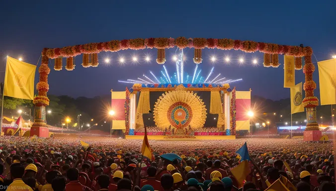 Geometric Shapes and Bright Colors Represent Pooram Energy