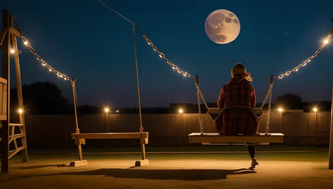 Ghost Girl Pic: Creaky Playground Swing with Full Moon