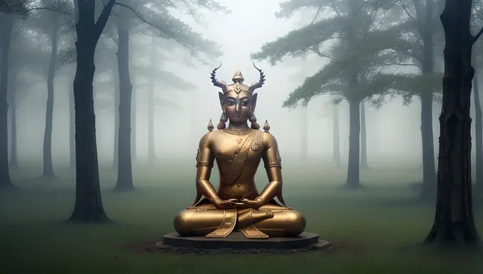 Ghostly Hayagriva in Misty Forest Whispers