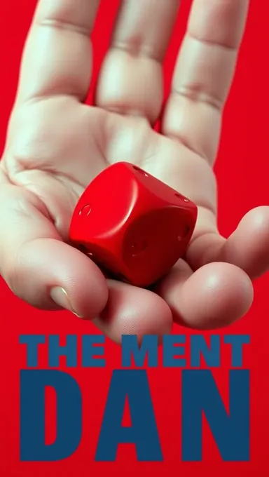 Giant Hand Holding Red Die Red Background Bold Font