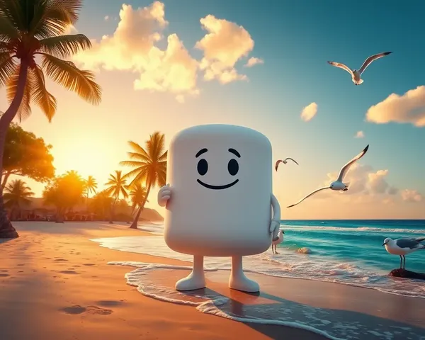 Giant Marshmallow on Beach with Palm Trees