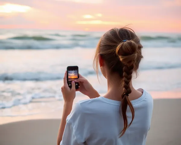 Girl Edits Beach Sunset on Smartphone