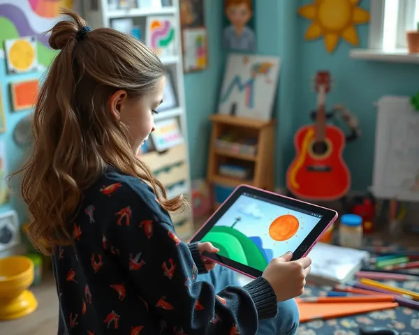 Girl Edits Digital Art in Colorful Room
