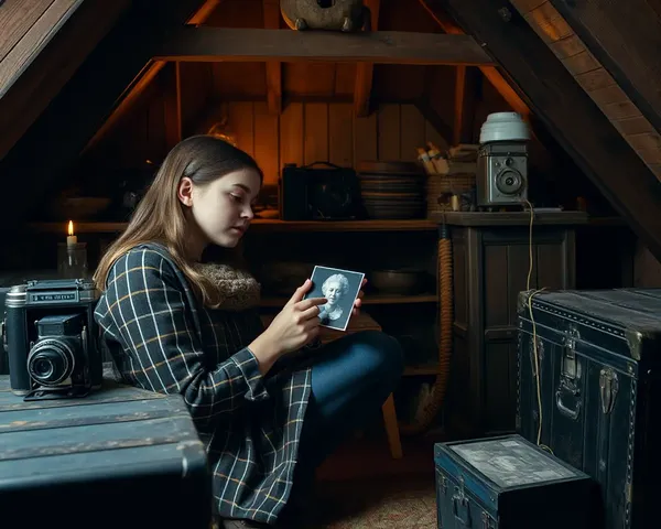 Girl Edits Family Photo in Cozy Attic