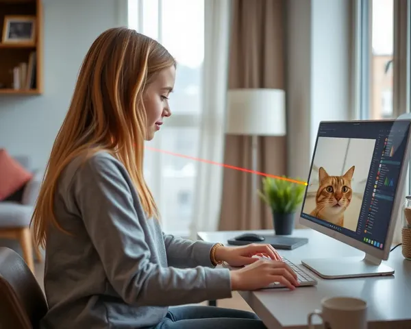 Girl Edits Funny Cat Video on Computer