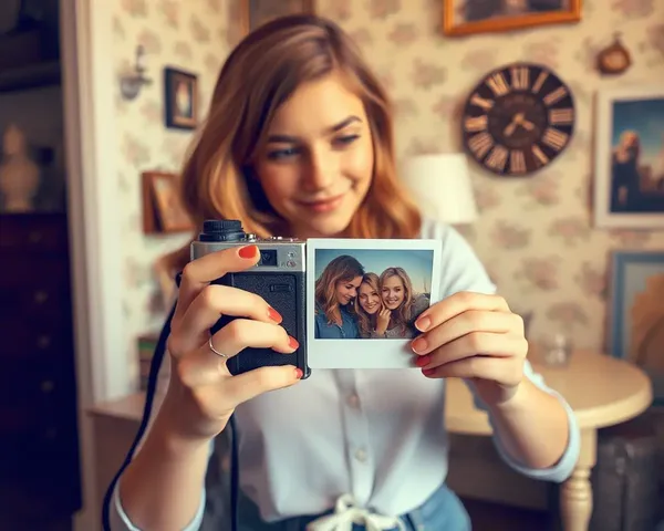 Girl Edits Polaroid Photo in Vintage Room