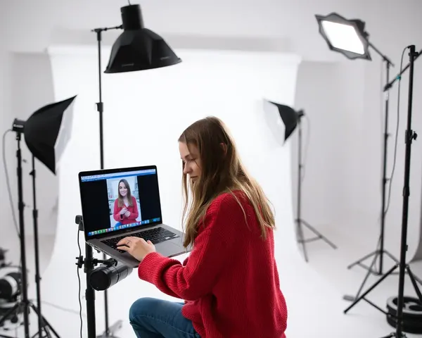 Girl Edits Selfie in Studio Background