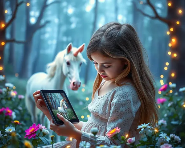 Girl Edits Unicorn Photo in Whimsical Forest