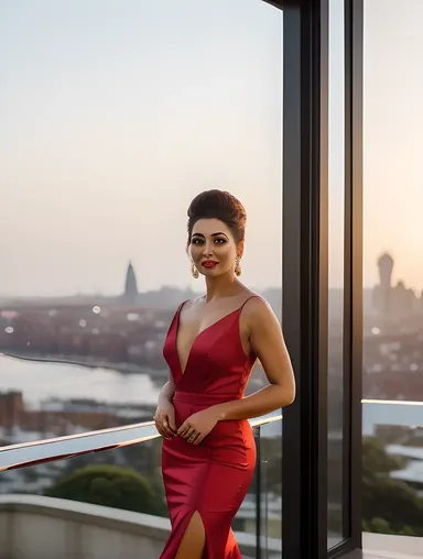 Glamorous Beauty Aunty City Skyline Sunset Portrait