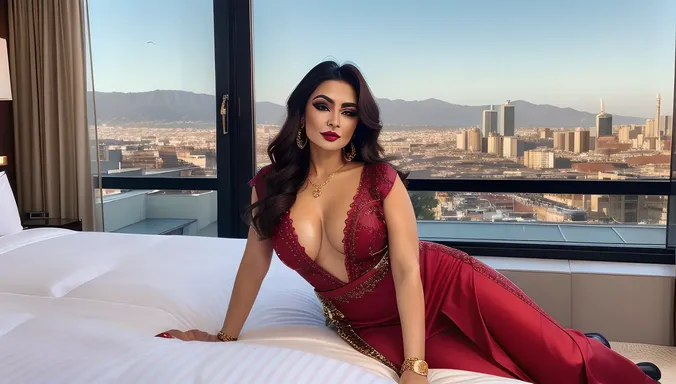 Glamorous Beauty Aunty in Luxurious Hotel Room