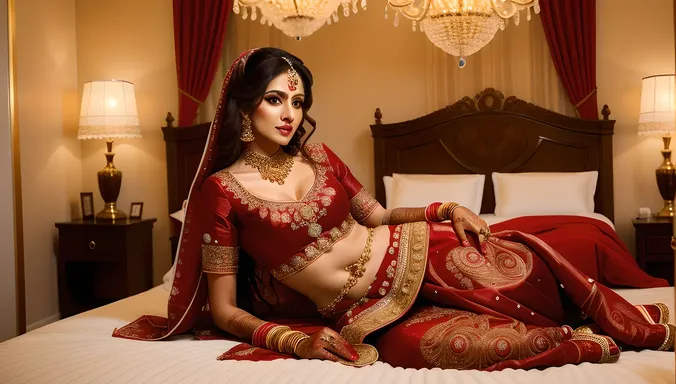 Glamorous Dulhan in Luxurious Room with Sultry Gaze
