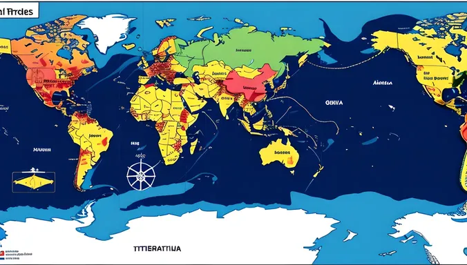 Global Commerce Map with International Trade Routes