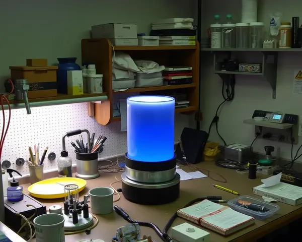 Glowing Container on Laboratory Bench Emitted Soft Blue Light
